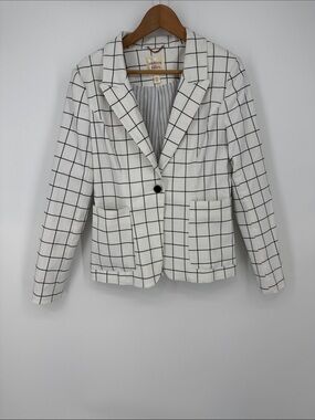 Autres Filles White Windowpane Blazer Jacket - White/Black